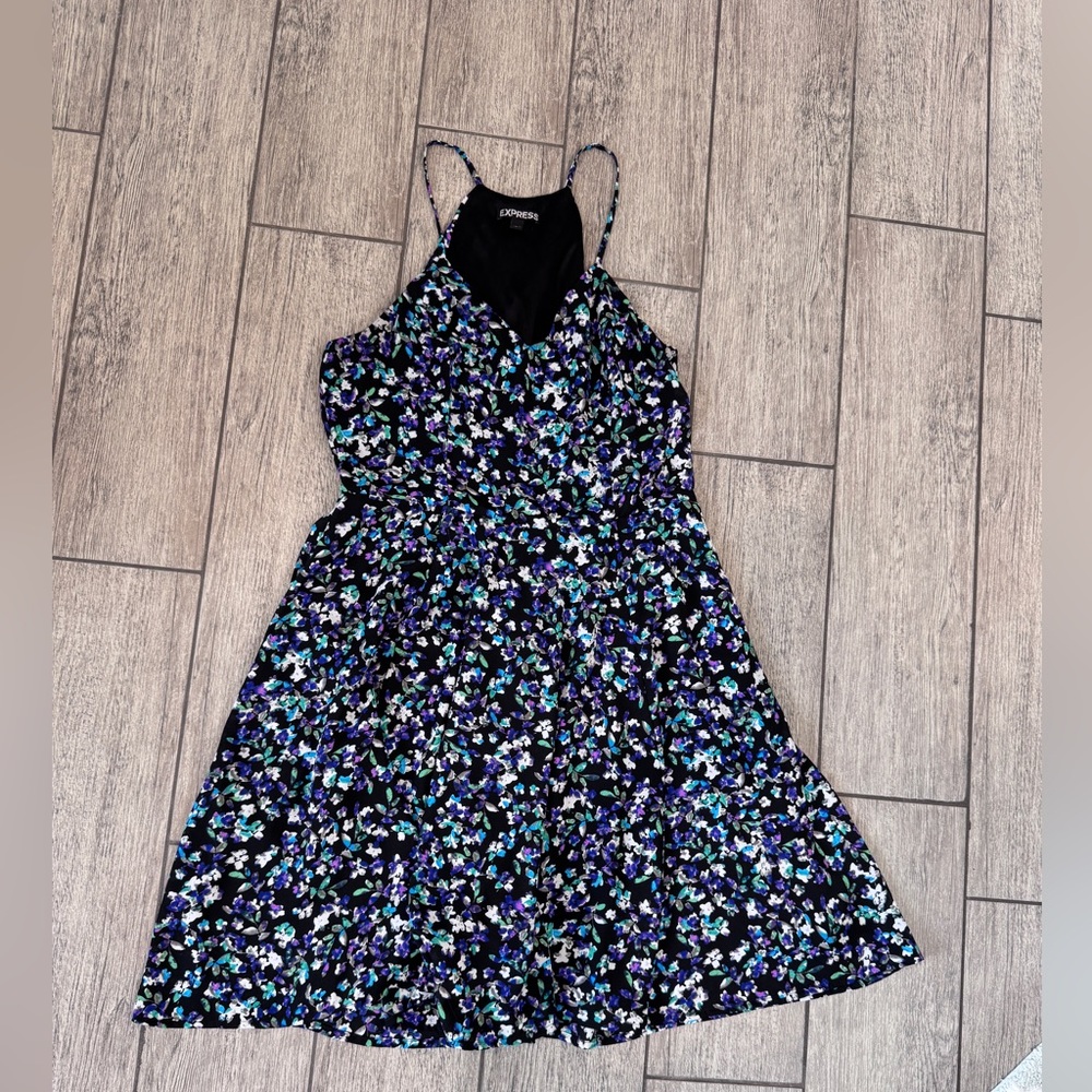 Express Blue and White Halter Mini Dress
